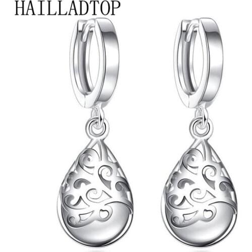 HAILLADTOP Silver Plated Earrings Christmas Gift For Women Girl Elegant Jewelry Water Drop Shape High Quality Dangle Earrings