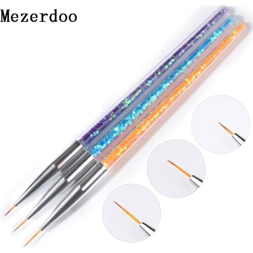 3 Pcs Sequins Nail Art Brush Drawing Painting Carving Pen 3D Acrylic Liner UV Gel DIY French Image Drawing Pen Kits Set 7/9/11mm