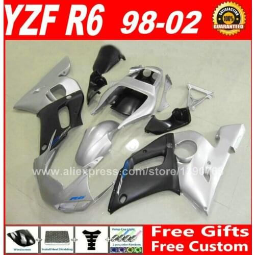 Silver black Fairings kit for 1998 - 2002 YAMAHA YZF R6 best plastic parts 1999 2000 2001 98 - 02 fairing kits XRT1