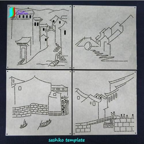 Creative Home Diy Japan Sashiko Tool Grey Thin Style Soft Bend Mountain,Courtyard Tree Sashiko Template A0562L