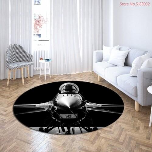 Aircraft Print Round Carpet Rugs for Children Rooms Mechanical Wash Hot Sell Area Rugs Floor Mat for Living Room Anti Slip Mats