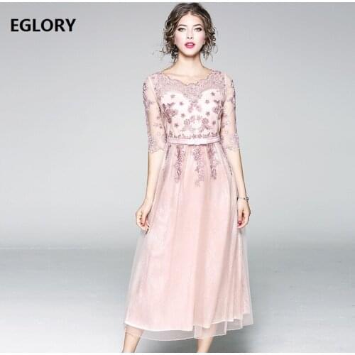 Tulle Lace Dress for Wedding Party Women Sexy See Through Mesh Embroidery Beading Mid Calf Length Formal Event Dress Vestidos