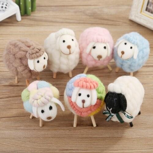 Handmade Wool Felt Filled Sheep Small Ornaments Creative Bedroom Desktop Home Furnishings Statue Miniature Crafts Holiday Gifts