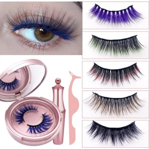 Colored Magnetic 3D False Eyelashes Waterproof Magnetic Eyeliner Easy To Operate With Tweezer NO Glue Eyelashes Extension Set
