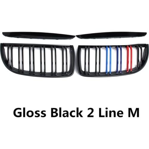 Pair Gloss Black Color 2 Line Front Kidney Grille Grill Double Slat For BMW E90 E91 3 Series 2005 2006 2007 2008 Car Accessories