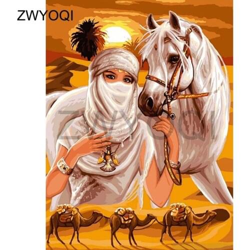 Full Round Diamond painting Cross stitch woman Full Square Diamond mosaic feminine horse desert camel 5D DIY Diamond embroidery