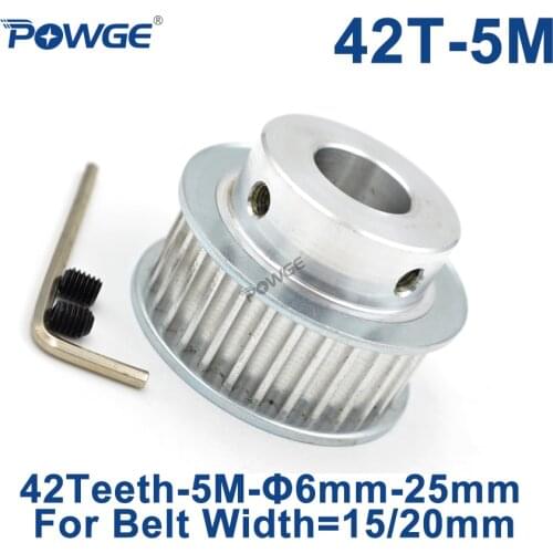 POWGE Arc 42 Teeth HTD5M Synchronous Pulley Bore 8/10/12/14/15/17/19/20/22/25mm for Width 15/20mm HTD 5M Timing Belt 42Teeth 42T