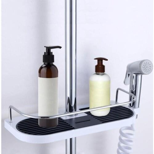Practical Shower Column Storage Rack Finishing Bathroom Shelf Shower Tray Head Frame(Round)
