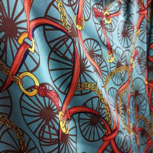 Retro Dress satin Wheel Ribbon Chain printed fabric patchwork shirt scarf Trousers Material