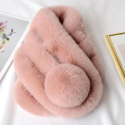 Pink winter scarf Luxury Faux Fur Warm Scarf Fashion Soft Plush Thicken Snood Scarves Shawl for Adult Kids Women Girls