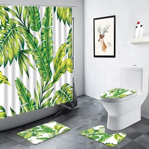 Tropical Green Plants Shower Curtains Banana Leaf Palm Leaves Nordic Decor Rugs Bath Mat Non-slip Foot Mats Toilet Bathroom Sets
