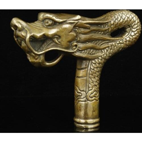 Superb China Old Handwork Bronze Dragon Statue Cane Head Walking Stick