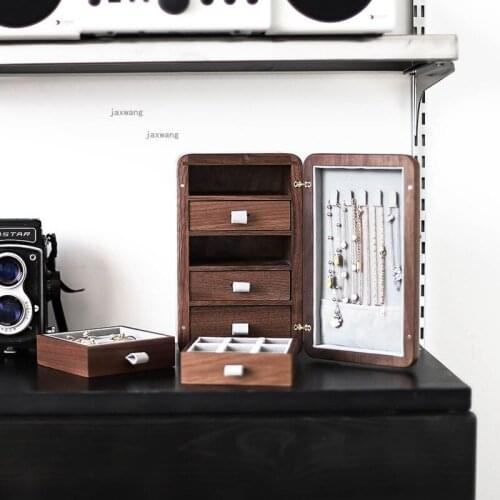 Solid Wood Home Watches Storage Box Earrings Necklace Jewelry Case Accessories Nordic Style Dressing Table Multi-layer Organizer
