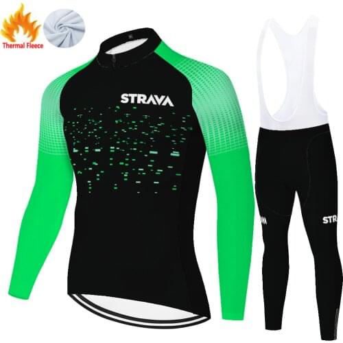 STRAVA bicycle uniform 2021 Winter Thermal Fleece warm bike clothes long sleeve tricota ciclismo hombre 20D gel cycling pants