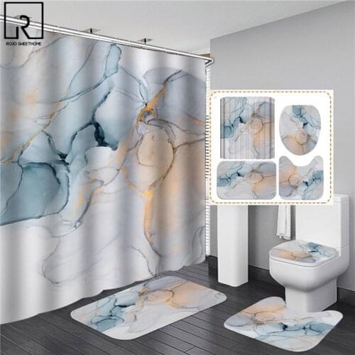 Beautiful Modern Shower Curtains 3D Bathroom Curtain Set Anti-slip Bath Mat Soft Carpet Water Absorption Rugs Home Decoration
