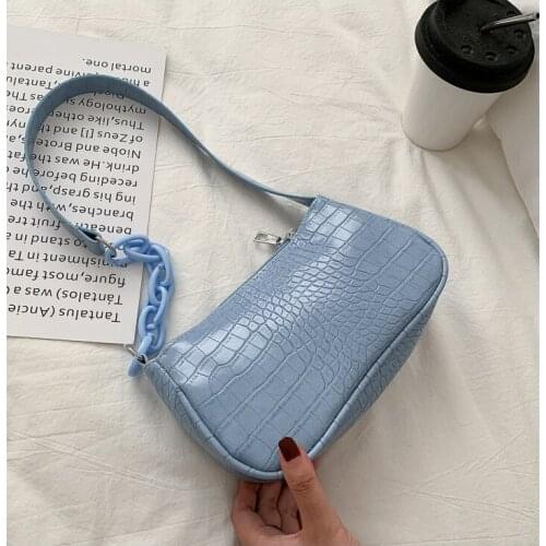 Crocodile Pattern Handbag For Women 2021 Candy Color Chain Ladies Small Shoulder Bags Fashion Design Leather Armpit Bag