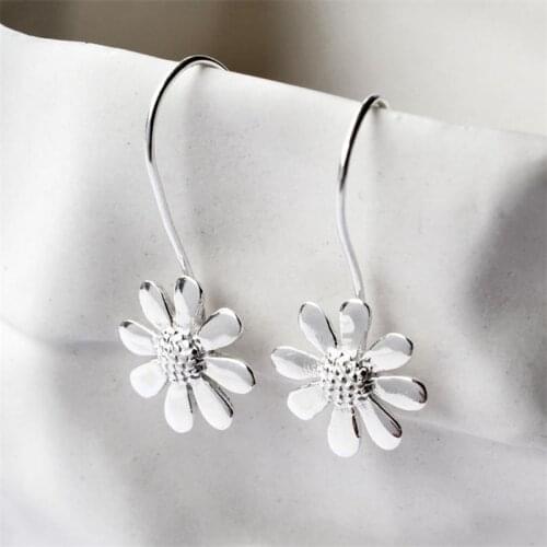 New Bohemia Silver Color Sunflower Earring Daisy Drop Earrings for Women Female Wild Flower Brincos Boho Jewelry Accessories