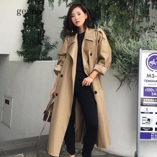 Womens Casual Trench Coat 2019 Autumn Double Breasted Vintage Elegant Khaki Outwear Loose Abrigo Mujer Windbreaker Outwear