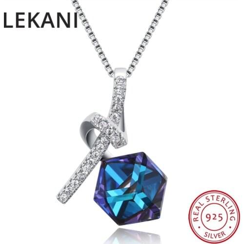 LEKANI New Design Square Bead Crystal From SWAROVSKI Pendants Necklaces Chic S925 Silver Chain Necklace For Women Fine Jewelry