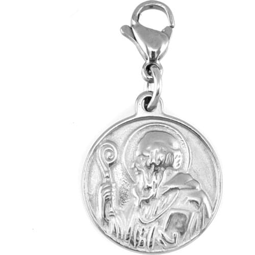 Stainless Steel Saint Benedict Medal Charms Pendants Benedictine Charm Saint Juan Diego Tags With Lobster Clasp Wholesale 10pcs