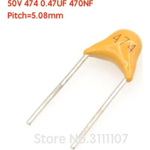 100pcs/lot 0.47uF 474 50V Multilayer ceramic capacitor 474 50V 470nF 474M Pitch=5.08mm