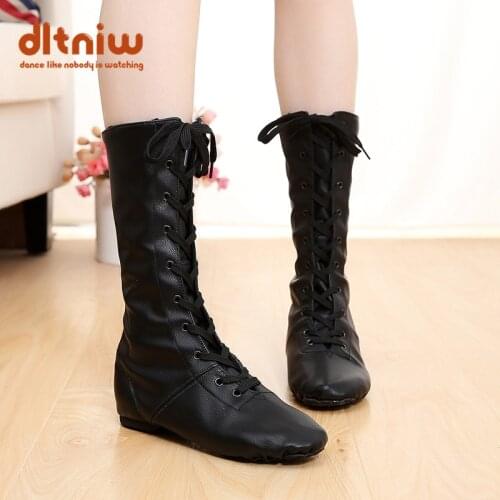 2021 Canvas PU Children Dance Boots New Style Jazz Dance Shoes Lace-ups Long Boot Black Gold Silver Stage Women Dance Shoes