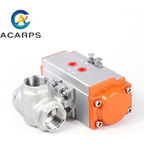 3/4" Stainless Steel Pneumatic Three Way Ball Valve Q614F-16P Three Piece High Platform Pneumatic Ball Valve