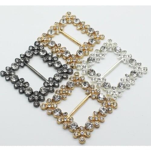 40MM Alloy Metal Belt Buckles 2Pcs/Lot Square DIY Handwork Buckle Sewing Clothing Diamond Rhinestones Decoration Accessories