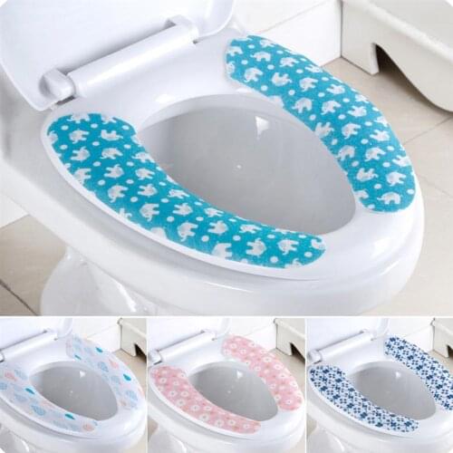 5 Pair Bathroom Toilet Seat Cushion Cartoon Style Sticky Washroom Warmer Washable Health Toilet Seat Lid Cover Pad(Random Color)