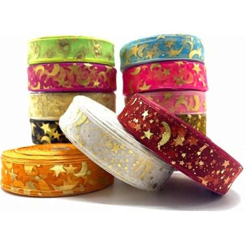 5Yards 25mm Transparent Gauze Ribbon Star Moon Printing Pattern Gift Packaging Christmas Ribbon DIY Handmade Accessories