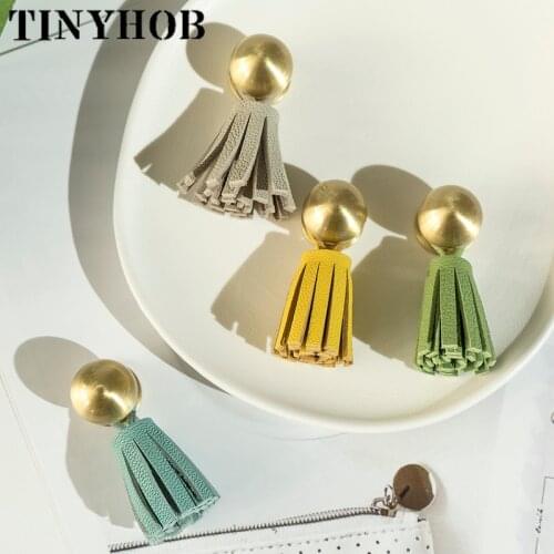 Creativity Tassel Knob Brass Dresser Knobs Drawer Pulls Handles Cabinet Door Knob Handle Pink Leather Kitchen Hardware Pull