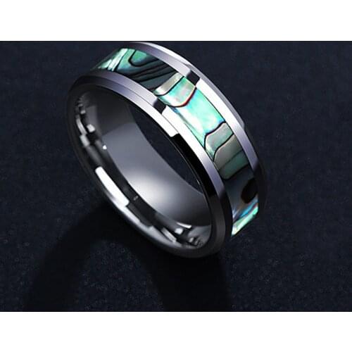 8mm Abalone Shell stainless steel rings Engagement Ring Rainbow Rippled Abalone Inlay Stainless steel ring