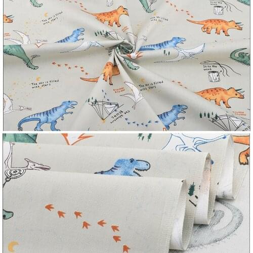 8PCs/Set Cartoon Dinosaur Printing Cotton Fabric Interlinings Iron On Sewing Patchwork For Boy Kids Adhesive Cloth 50x50/40cm