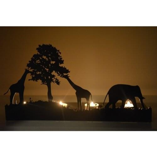 African Safari Themed Metal Candle Holder Candlestick Custom Design Black Animal Tree Nature Sculpture Decorative Art Gift Creative Romantic