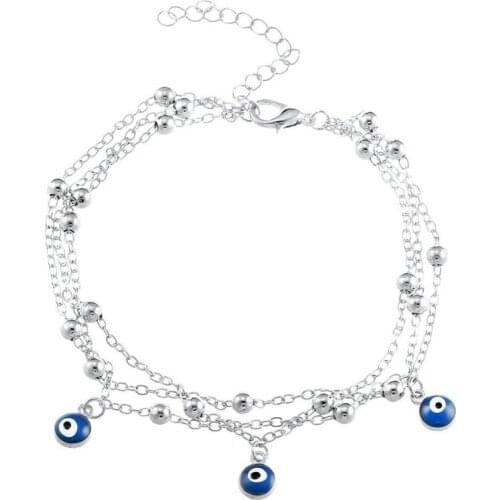 Bohemian Multi Layered Beads Ankle Bracelet Turkish Eye Charm Tassel Ankle Bracelet Adjustable for Women Girls