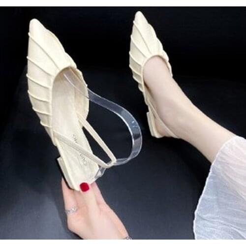 Fashion Women Sandals Flats Back Strap Pointed Toe Solid Color Candy Blue/Yellow/Red/Pink/Black Summer Elegant Dress Shoes Woman