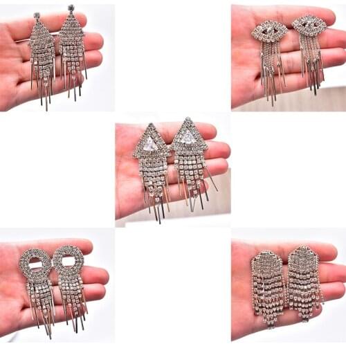 2 PCS/Lot Clear Crystal Rhinestone Geometric Shape Brooch Silver Plated Welding Tassel Buckle Applique for High Heel Shoes