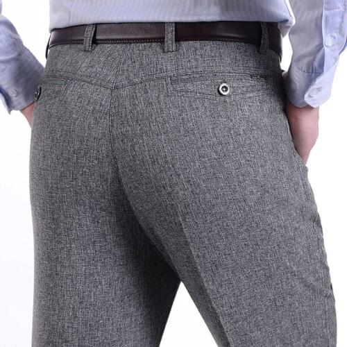 Mens casual pants summer autumn thin middle-aged and elderly imitation linen mens pants dad wear high waist loose trousers man
