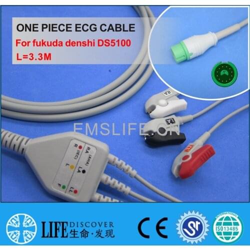 One piece ECG cable with 3 clip lead wires For fukuda denshi DS5100 patient monitor