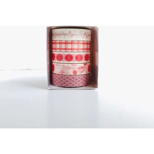 5 Rolls /Box Sweet Red Dots Decorative Tape Sticker Stationery Decoration