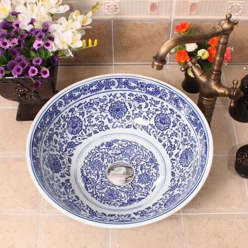 Europe Vintage Style Art wash basin countertop bathroom basin bathroom sink bowl blue and white Ceramic Wash Basin Bathroom Sink