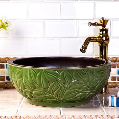 Art Ceramic Vessel Sinks Washing Basin Round Bowl For Balcony Restoring Ancient Vessel Free Standing Basin Without Faucet