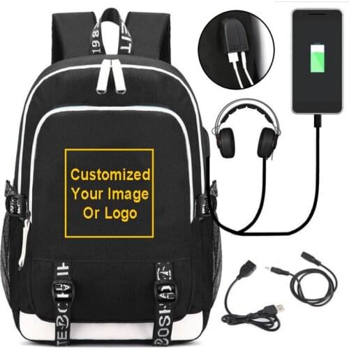 Customize Bag Mochila Schoolbag USB Charger Bagpack Girl Boy Men Women Unisex