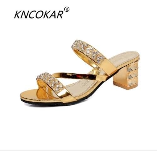 KNCOKAR 2018 Spring and summer new words with the water diamond beautiful elegant sexy fashion and cool slippers