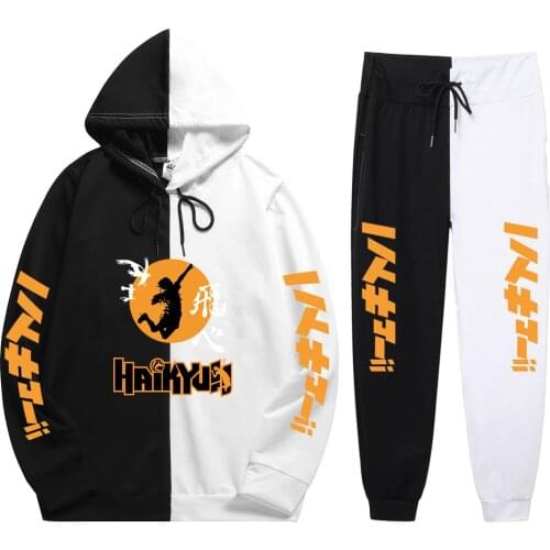 2021 Autumn Summer 2 Pieces Sets Anime Haikyuu Print Patchwork Thin Hoodie+Patchwork Pants Vitality Man Sweatshirt Hot Sale