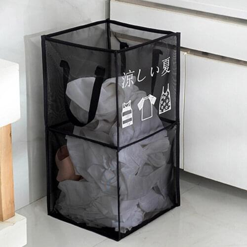 Laundry Basket with Handles Portable Foldable Mesh Storage Basket for Washing Storage Bathroom Dirty Clothing Organizer Bag