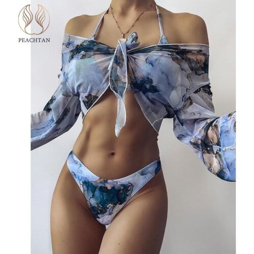 Peachtan Floral print swimwear female Push up one piece swimsuit women Fruit print monokini String vintage bathing suit 2021 new