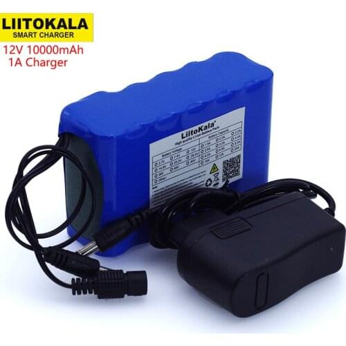 Liitokala 12V 10Ah 18650 li-lon battery pack 10000mAh with BMS Circuit Protection Board DC 5.5*2.1mm+ 12.6V 1A Charger