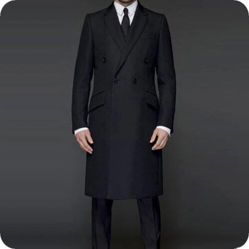 Black Long Jacket Classic Men Suits Double Breasted Custom Made Formal Men Suit Male Blazers Pants 2 Piece Costume Homme Ternos