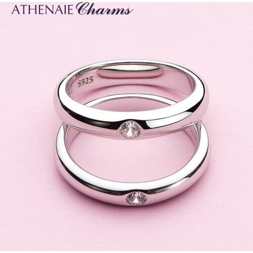 ATHENAIE 925 Sterling Silver Clear CZ Simple Sparkling Stackable Couples Rings For Lovers Valentines Day Rings Set